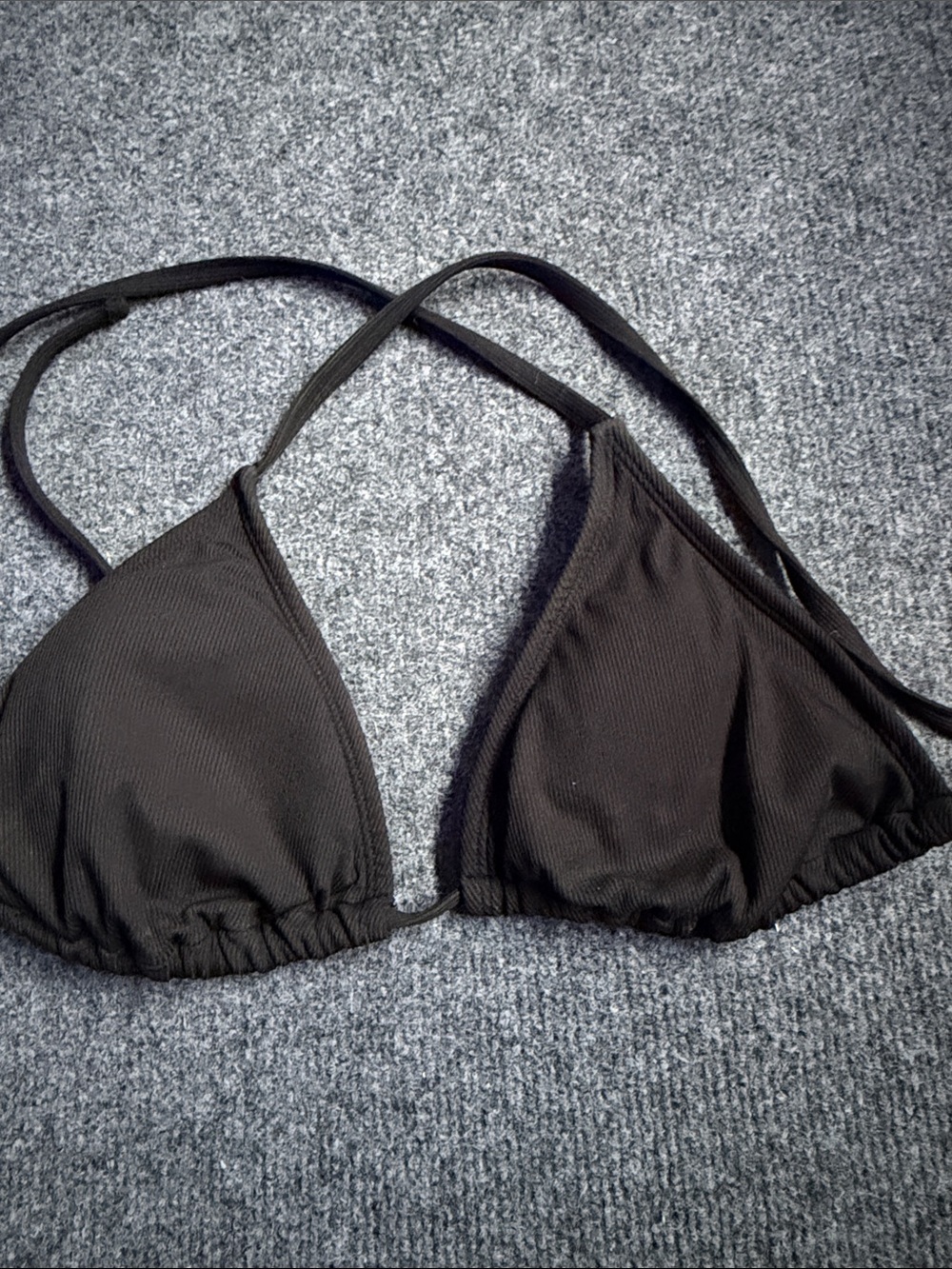 Shade & Shore Black Ribbed Triangle Bandeau Bikini Top